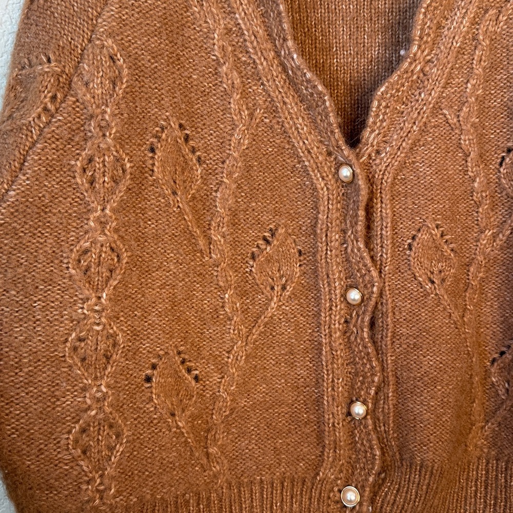 Love Riche Button Down Knit Sweater Embellished Brown size Large - Picture 8 of 11